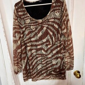 X-two Brown and Cream Zebra Print blouse -sexy-fun and stylish Blouse-